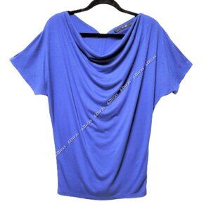 NWOT Short Sleeve Blue Sequin Blouse Tops S XL